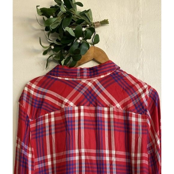 Talbots Button Up Shirt Plaid XL Red White Blue Long Sleeve Soft Rayon - Picture 8 of 9